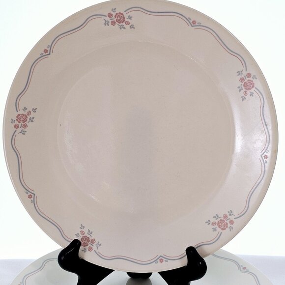 4 Corelle English Breakfast Rose Dinner Plates 10" light blue pink lines floral - Picture 2 of 9